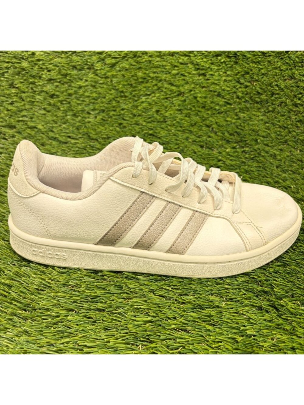 Adidas Grand Court Womens Size 9.5 White Silver Athletic Leather Shoes Sneakers